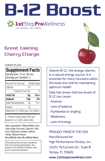 Liquid B12 Boost- 2oz; 12 pack - 1st Step ProWellness - 2
