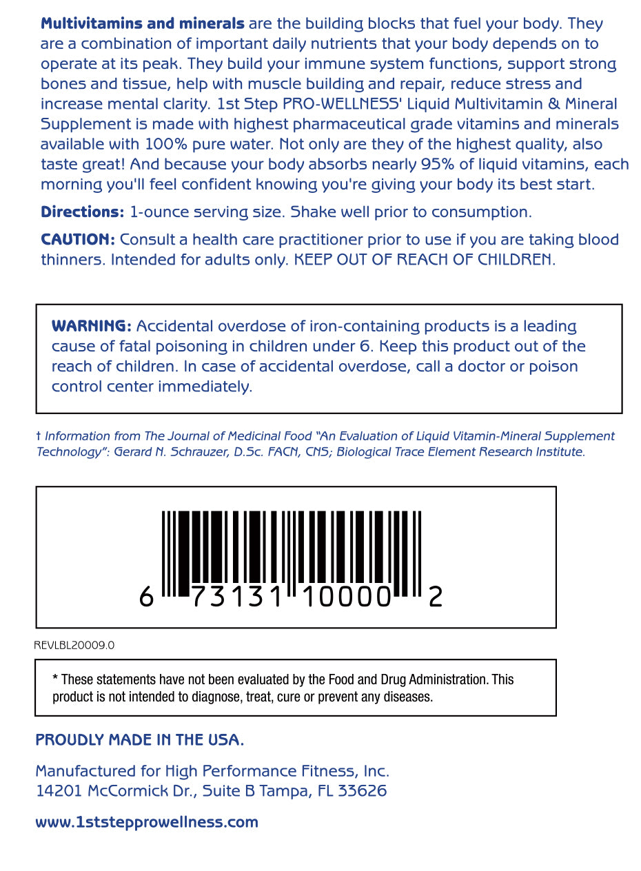 Liquid Multivitamin User Directions; 1st Step ProWellness