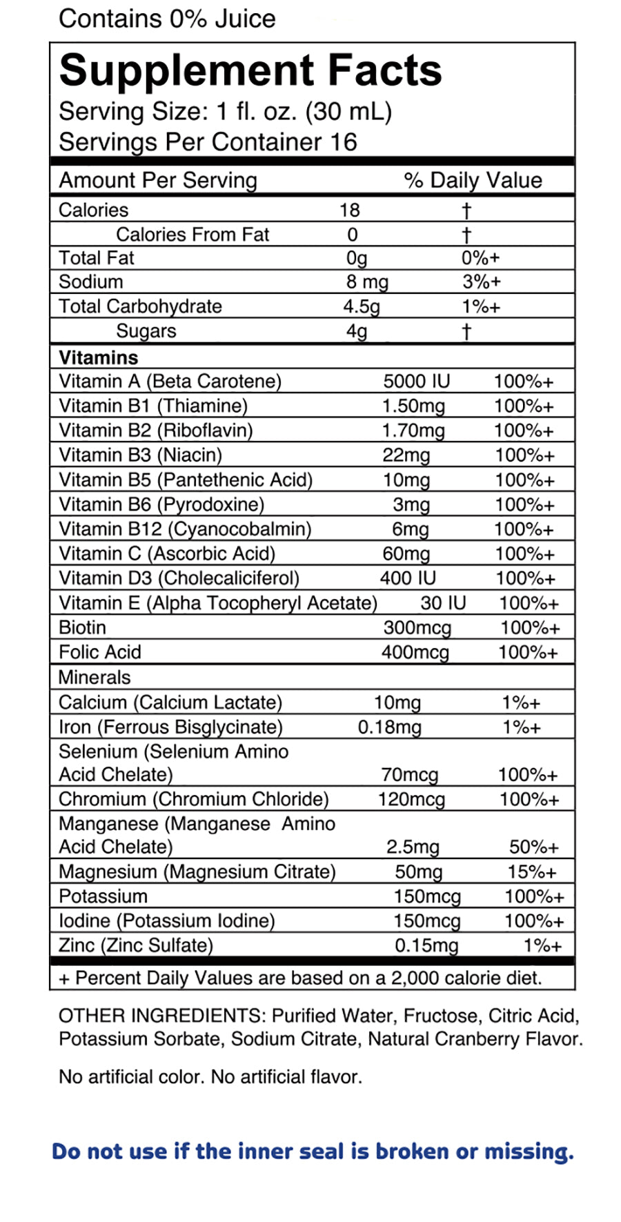 Liquid Multivitamin Supplement Panel; 1st Step ProWellness